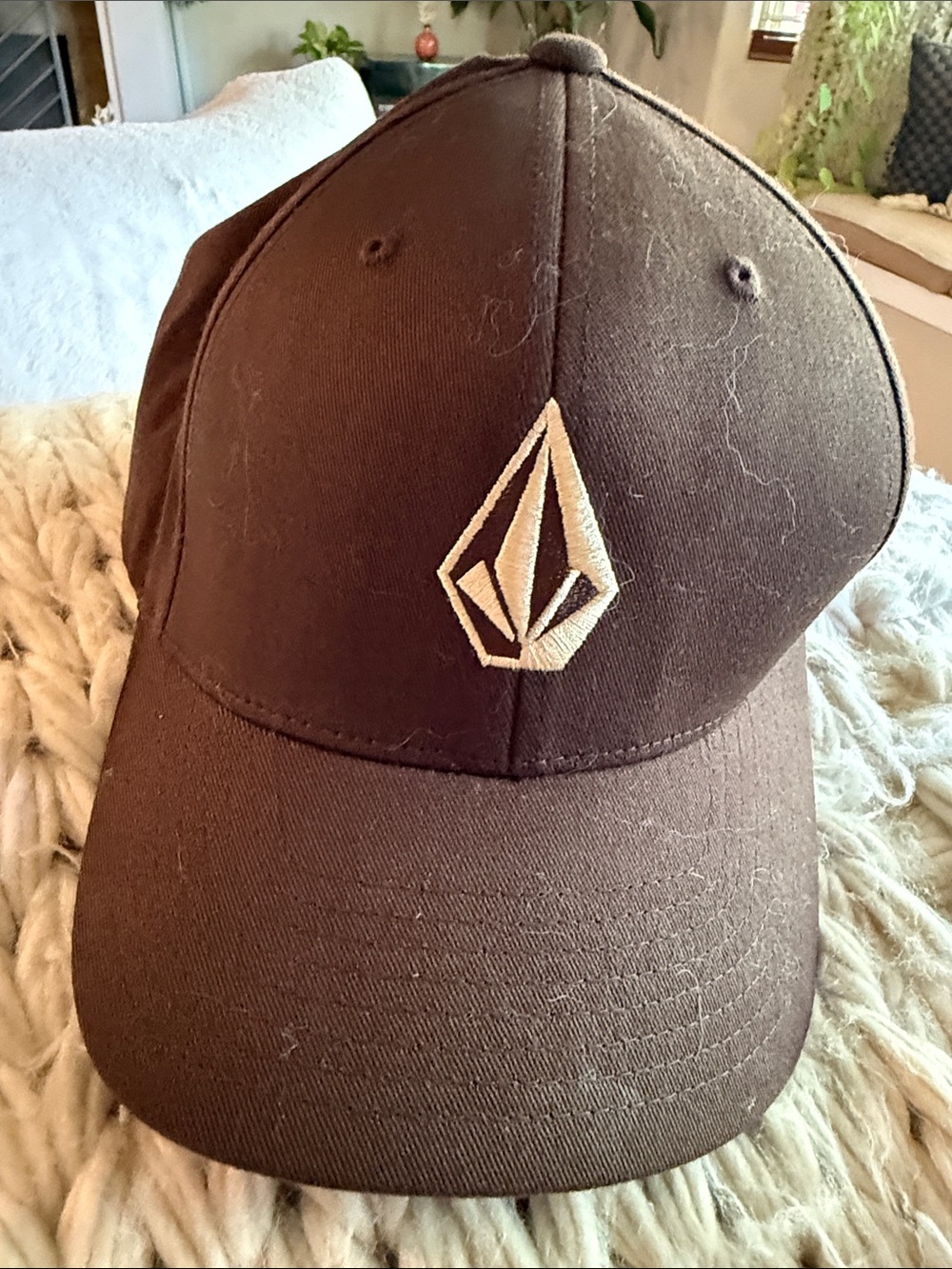 Volcom Dark Brown Baseball Hat with Cream Embroidered Logo